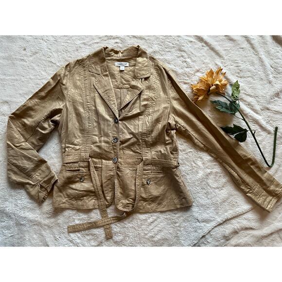 Coldwater Creek Gold Metallic Belted Jacket Size Large - Picture 1 of 8
